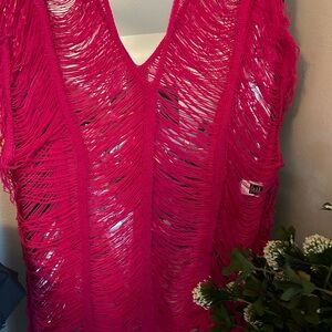 SHEIN Pink Fringe Swim Coverup